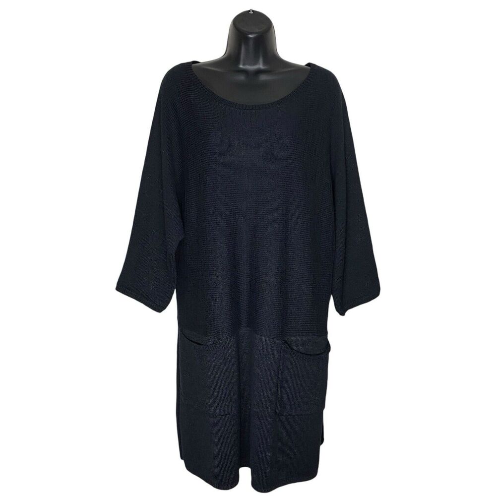 Soft Surroundings Sweater Dress Womens S-M Black Capsule Pocket Minimalist Artsy